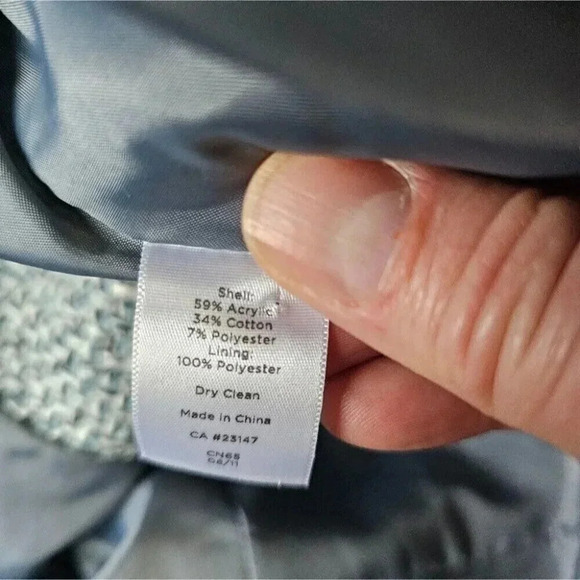 Talbots Petite XL Blue Grey Button Lined Herringbone Tweed Office Classic Blazer - Picture 8 of 10